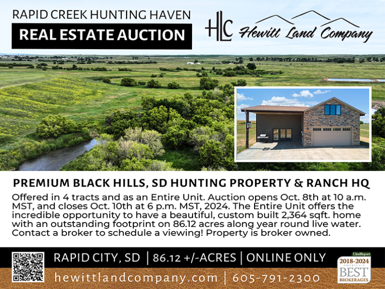 Real Estate Auction -- Premium Black Hills, SD Hunting Property and Ranch HQ